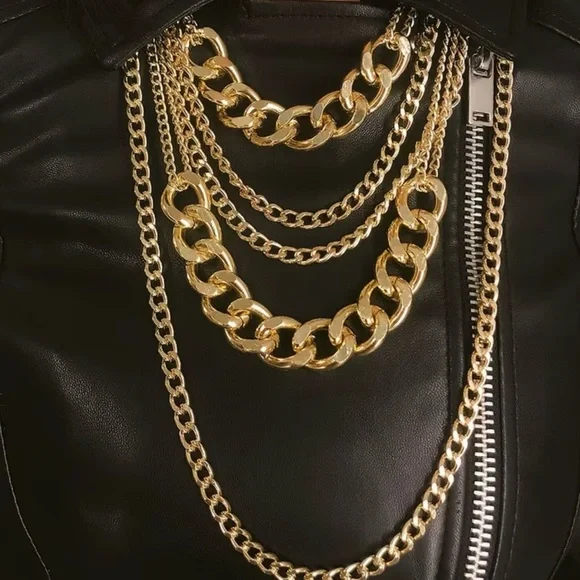 Trendy European Chunky 5 Gold Layered Necklace - Picture 3 of 5